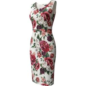NWT Dolce & Gabbana Peony Floral Sheath Dress Pink White  IT 46 US 10 MSRP $2330